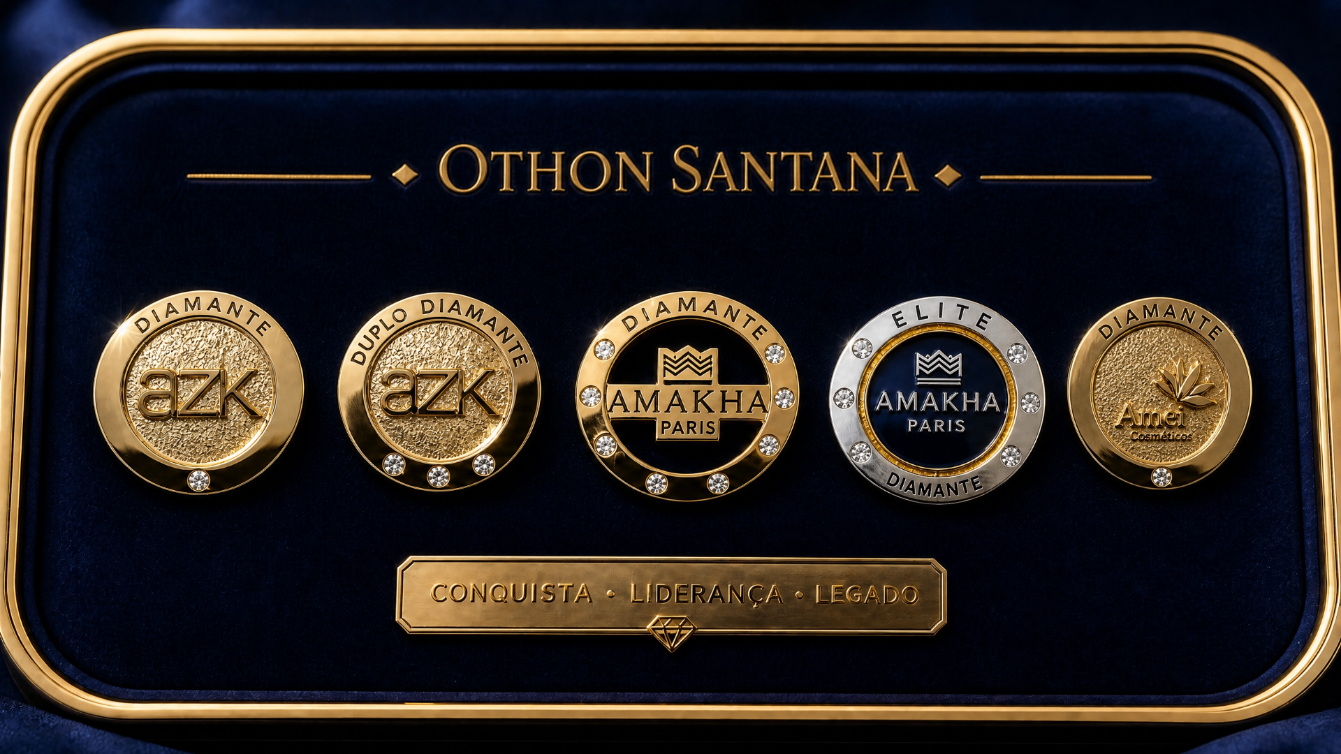Pins de graduação Diamante, Duplo Diamante e Elite Diamante conquistados por Othon Santana